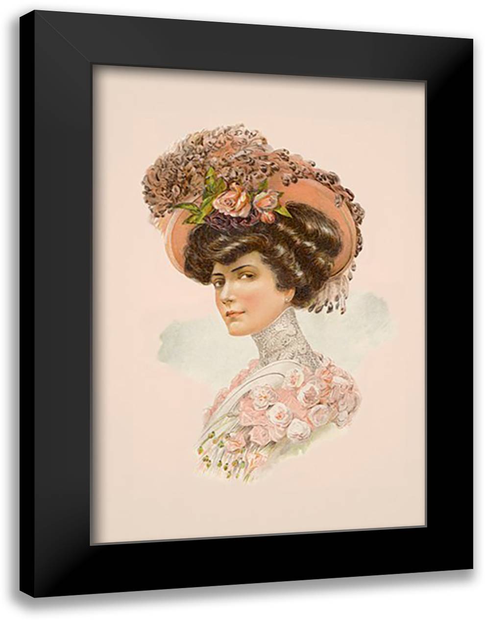 Rose Hat 16x22 Black Modern Wood Framed Art Print Poster