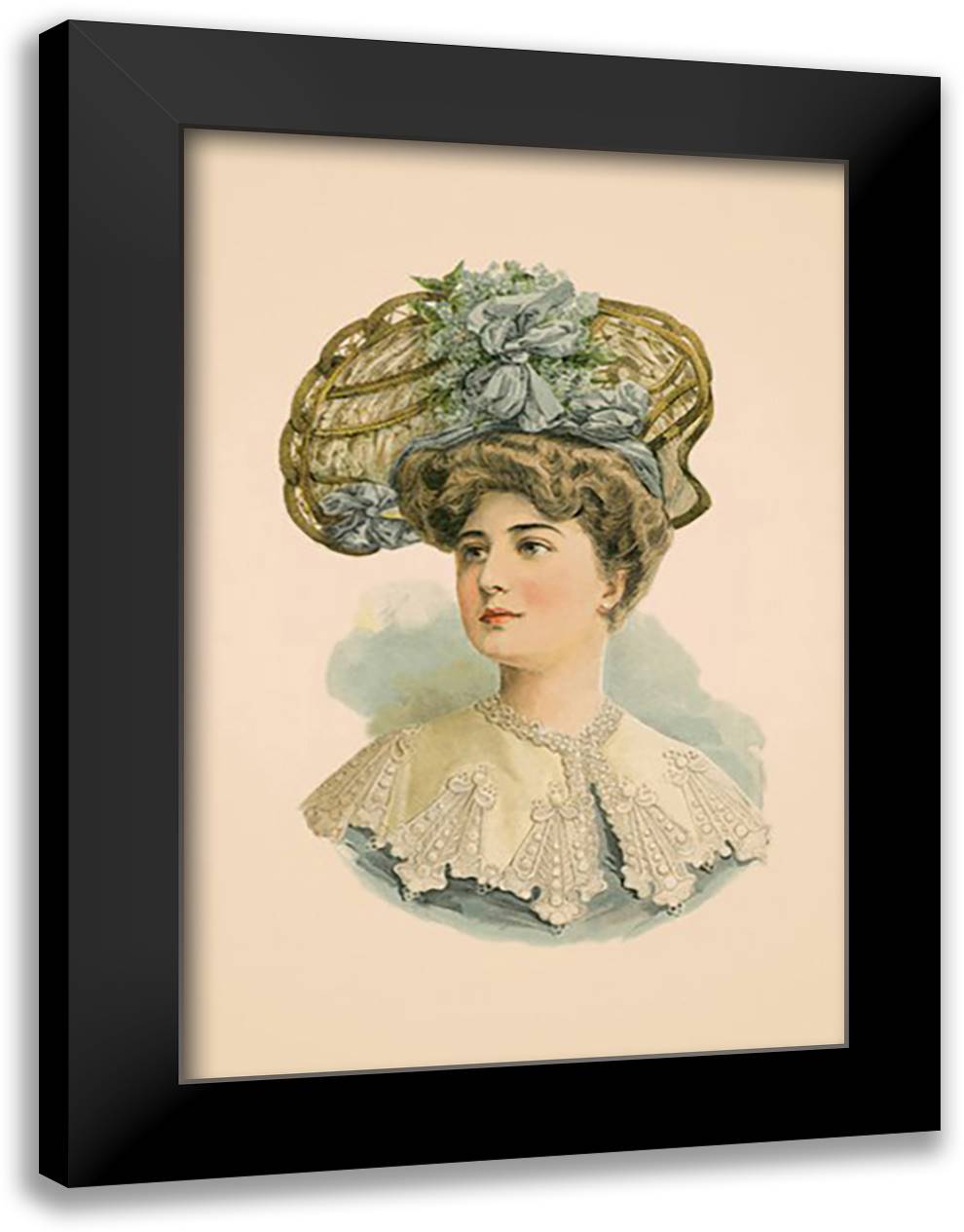 Wicker Flowered Hat 16x22 Black Modern Wood Framed Art Print Poster