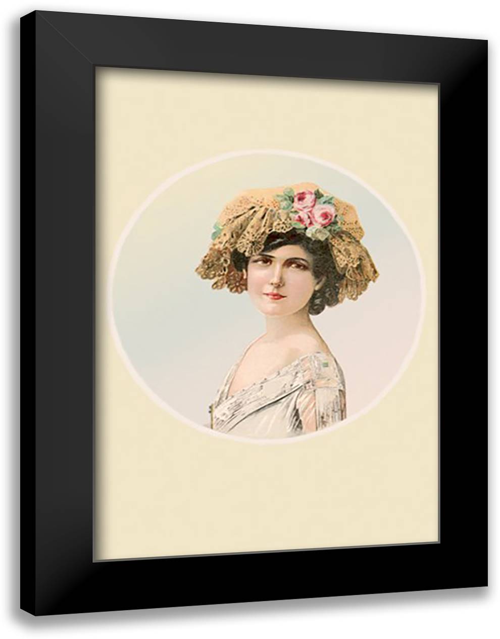 Rose and Lace Cap 16x22 Black Modern Wood Framed Art Print Poster