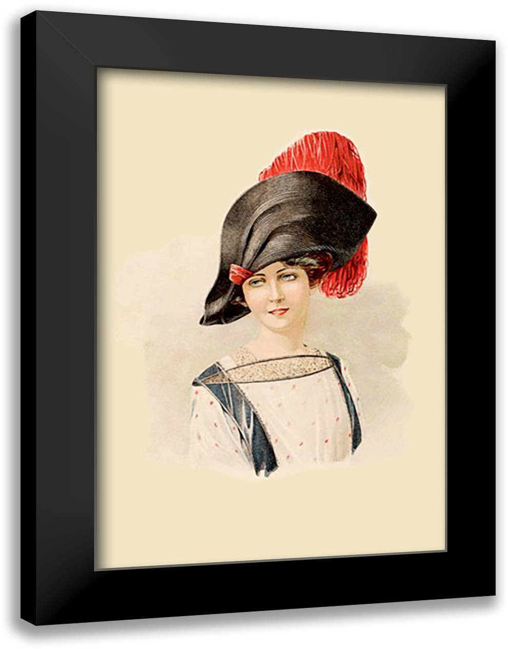 Lady in the Red Feathered Cap 16x22 Black Modern Wood Framed Art Print Poster