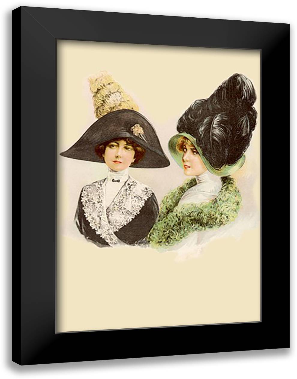 Black & Gold Feathered Hats 16x22 Black Modern Wood Framed Art Print Poster