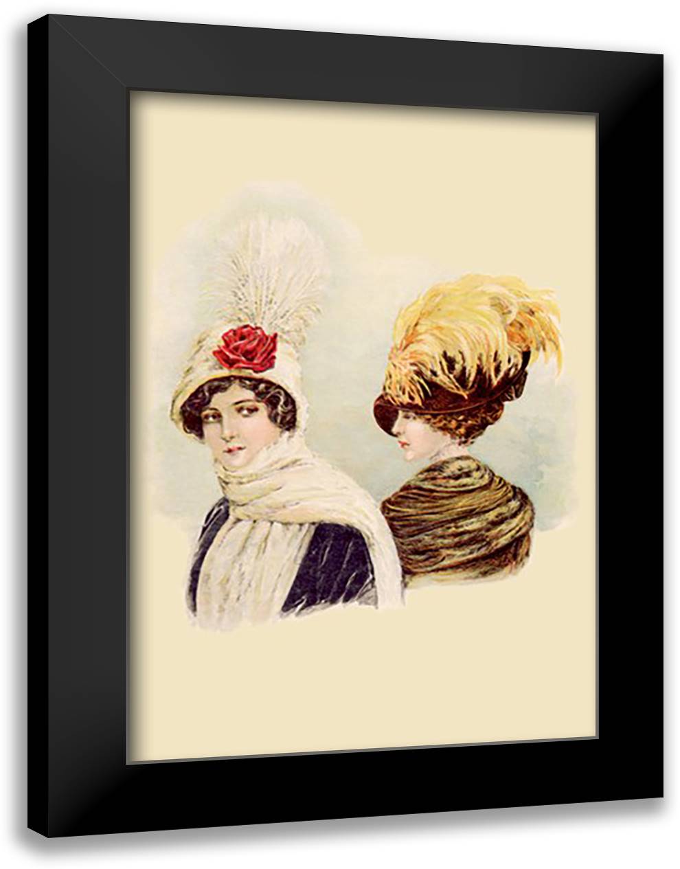 Two Feathered Caps 16x22 Black Modern Wood Framed Art Print Poster