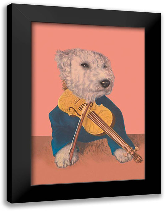 Dog with Violin 16x22 Black Modern Wood Framed Art Print Poster