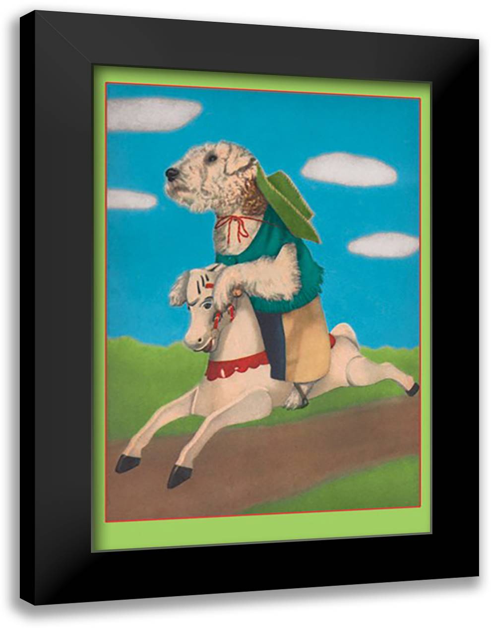 Dog on a Hobby Horse 16x22 Black Modern Wood Framed Art Print Poster