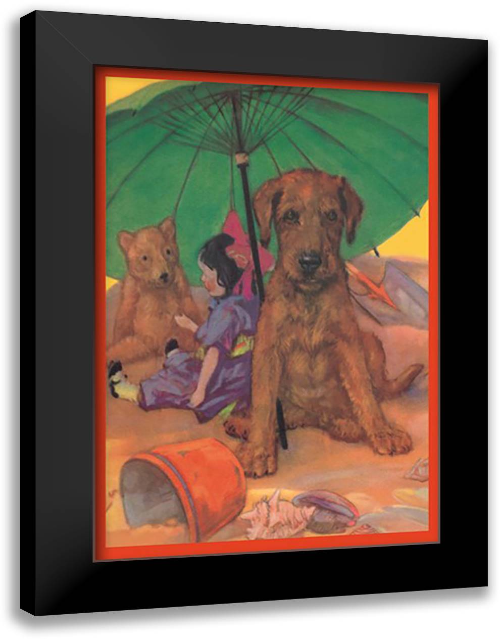 Dog on a Beach 16x22 Black Modern Wood Framed Art Print Poster by Thorne, Diana