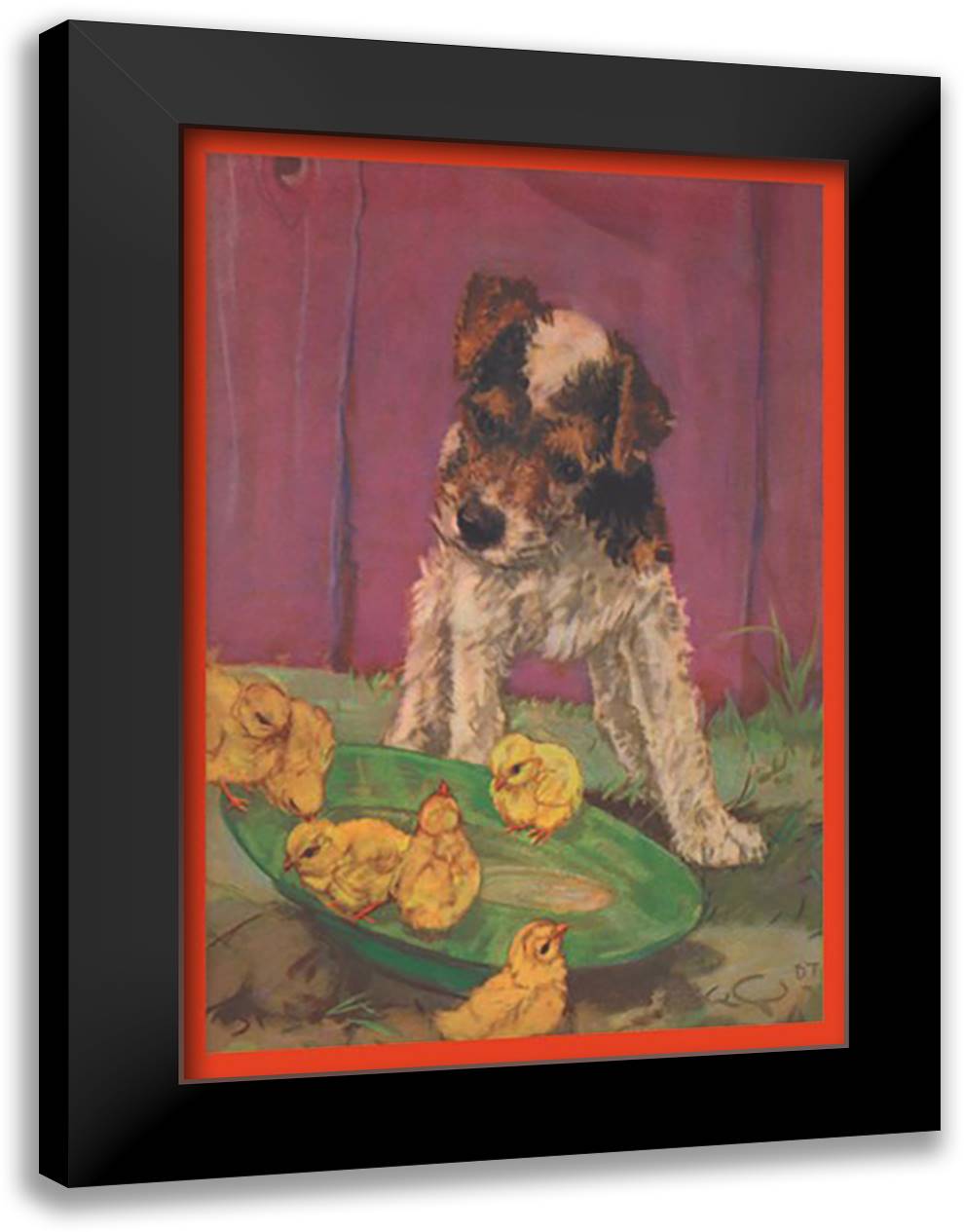 Dog with Chicks 16x22 Black Modern Wood Framed Art Print Poster by Thorne, Diana