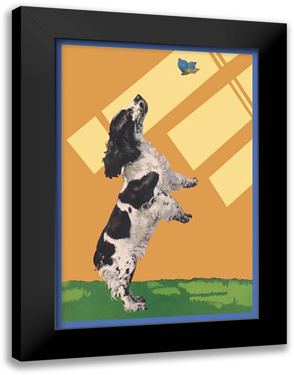 Cocker Spaniel Sees a Butterfly 16x22 Black Modern Wood Framed Art Print Poster by Thorne, Diana