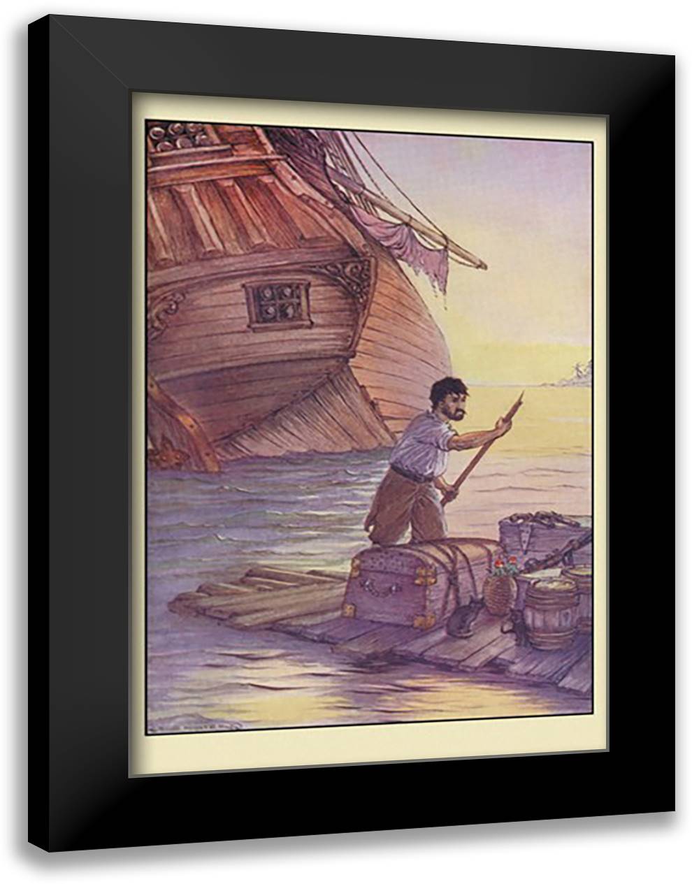 Robinson Crusoe: With This Cargo I Put to Sea 16x22 Black Modern Wood Framed Art Print Poster by Winter, Milo