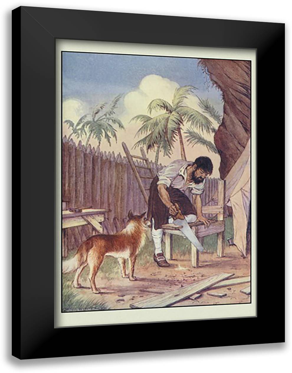 Robinson Crusoe: I Made Me a Table 16x22 Black Modern Wood Framed Art Print Poster by Winter, Milo