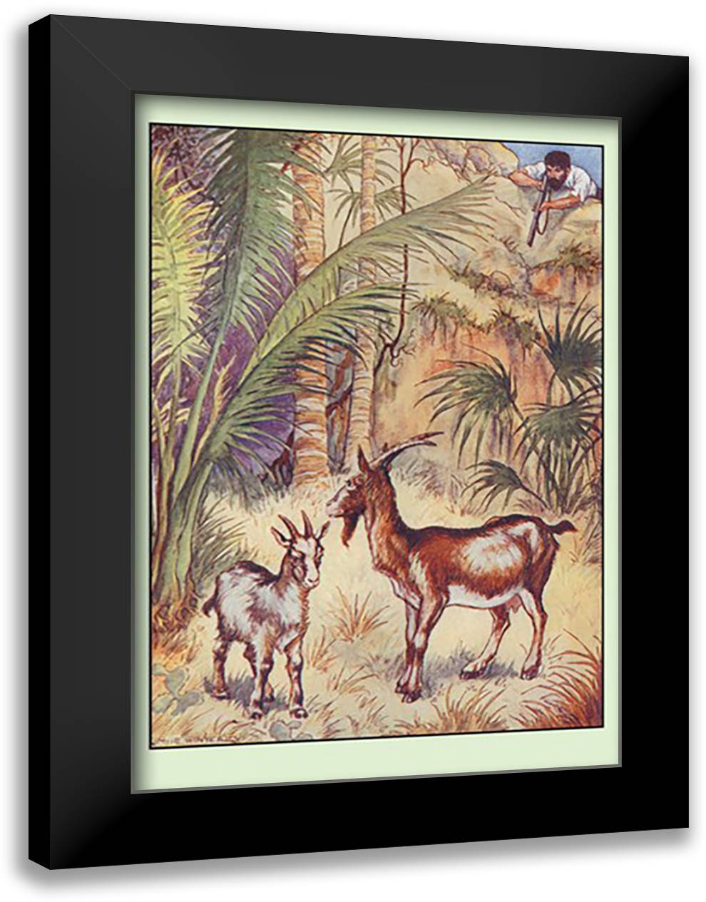 Robinson Crusoe: Having No Victuals to Eat, I Killed a She-Goat 16x22 Black Modern Wood Framed Art Print Poster by Winter, Milo