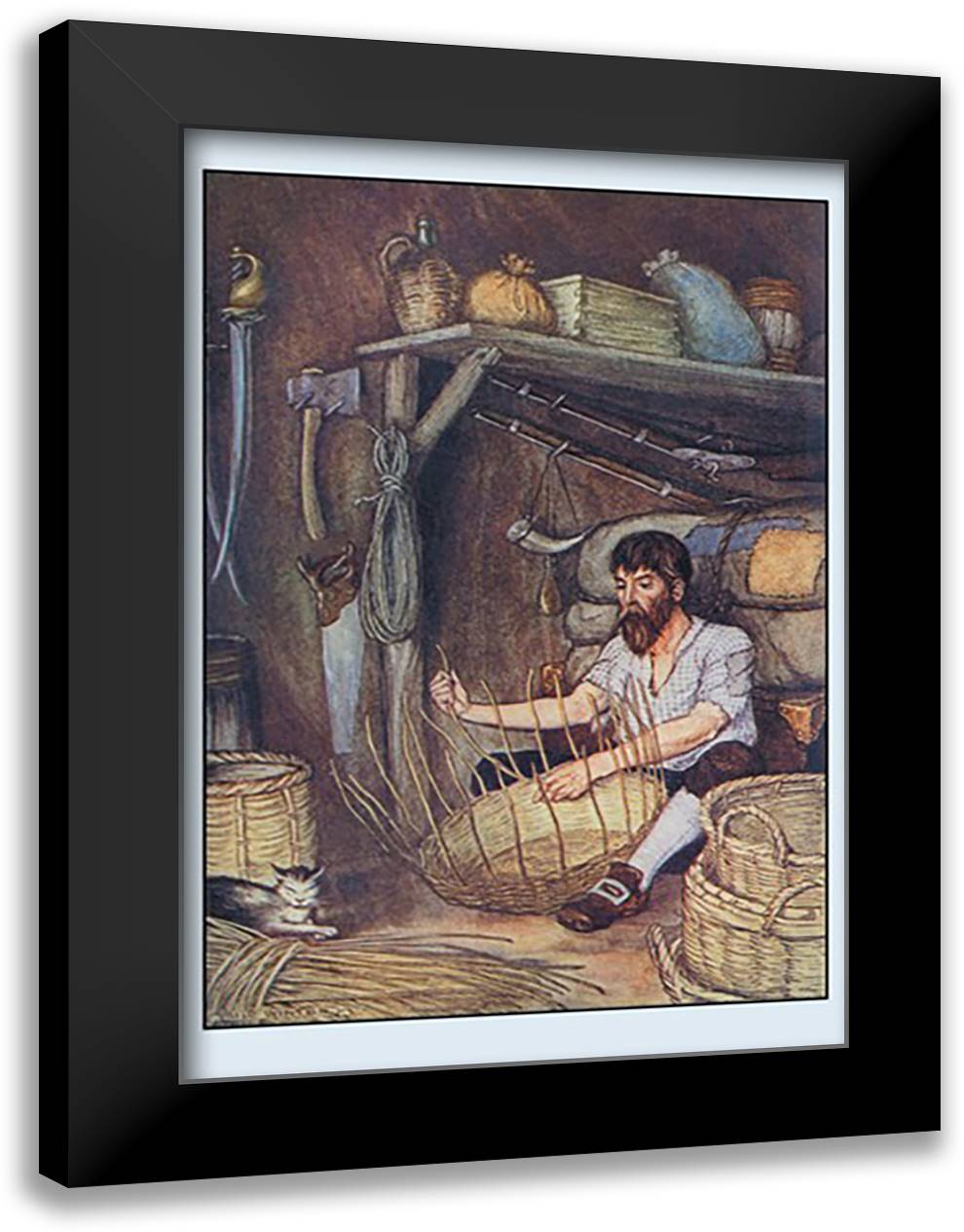 Robinson Crusoe: I Employed Myself 16x22 Black Modern Wood Framed Art Print Poster by Winter, Milo