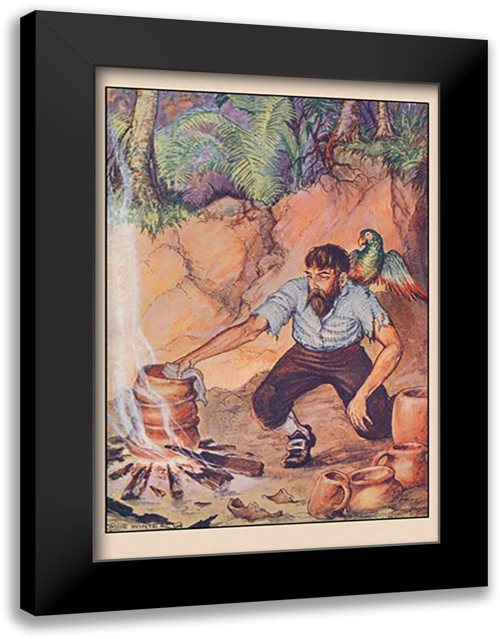 Robinson Crusoe: I Wanted No Sort of Earthenware 16x22 Black Modern Wood Framed Art Print Poster by Winter, Milo