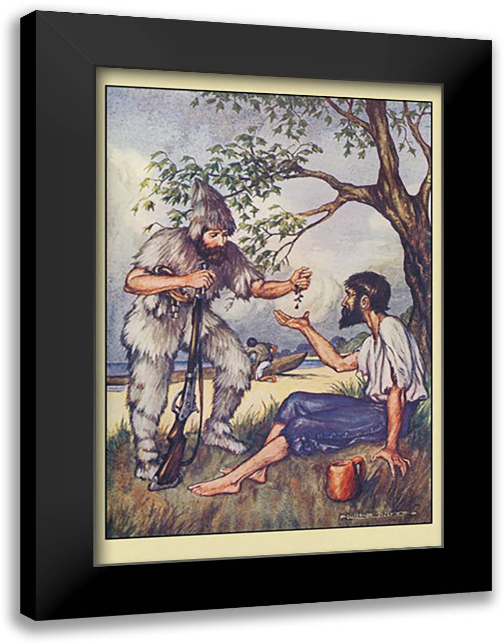 Robinson Crusoe: I Went to Him and Gave Him a Handful of Raisins 16x22 Black Modern Wood Framed Art Print Poster by Winter, Milo