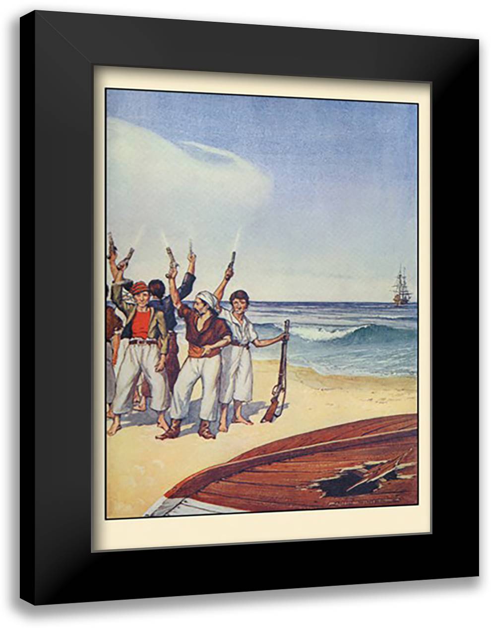 Robinson Crusoe: Then They Cameand Fired Small Arms. 16x22 Black Modern Wood Framed Art Print Poster by Winter, Milo
