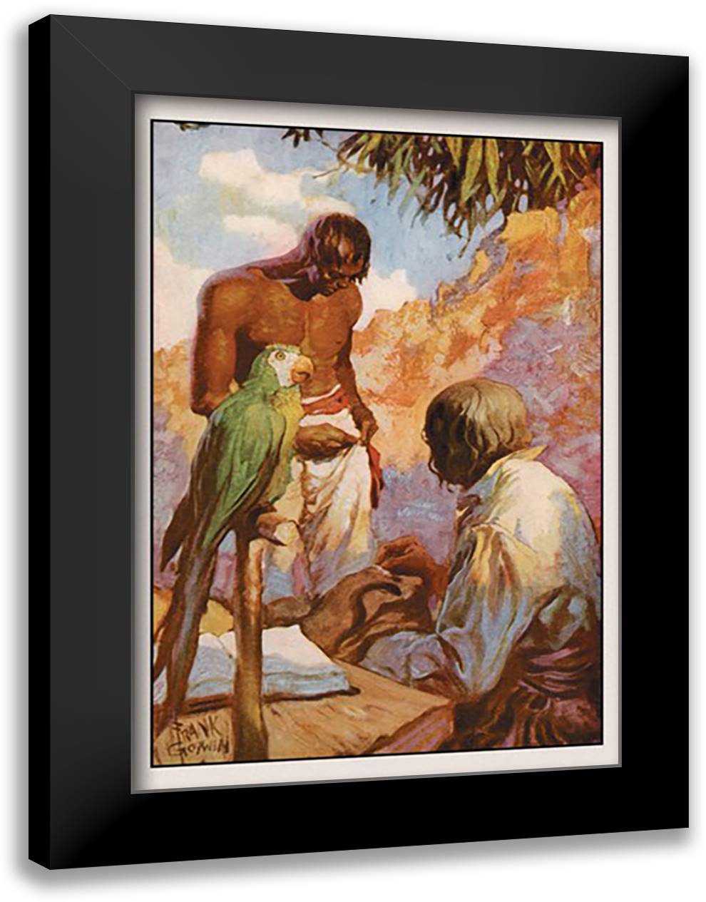 Robinson Crusoe: I Made Friday a Jacket of Goat Skin 16x22 Black Modern Wood Framed Art Print Poster by Goodwin, Frank