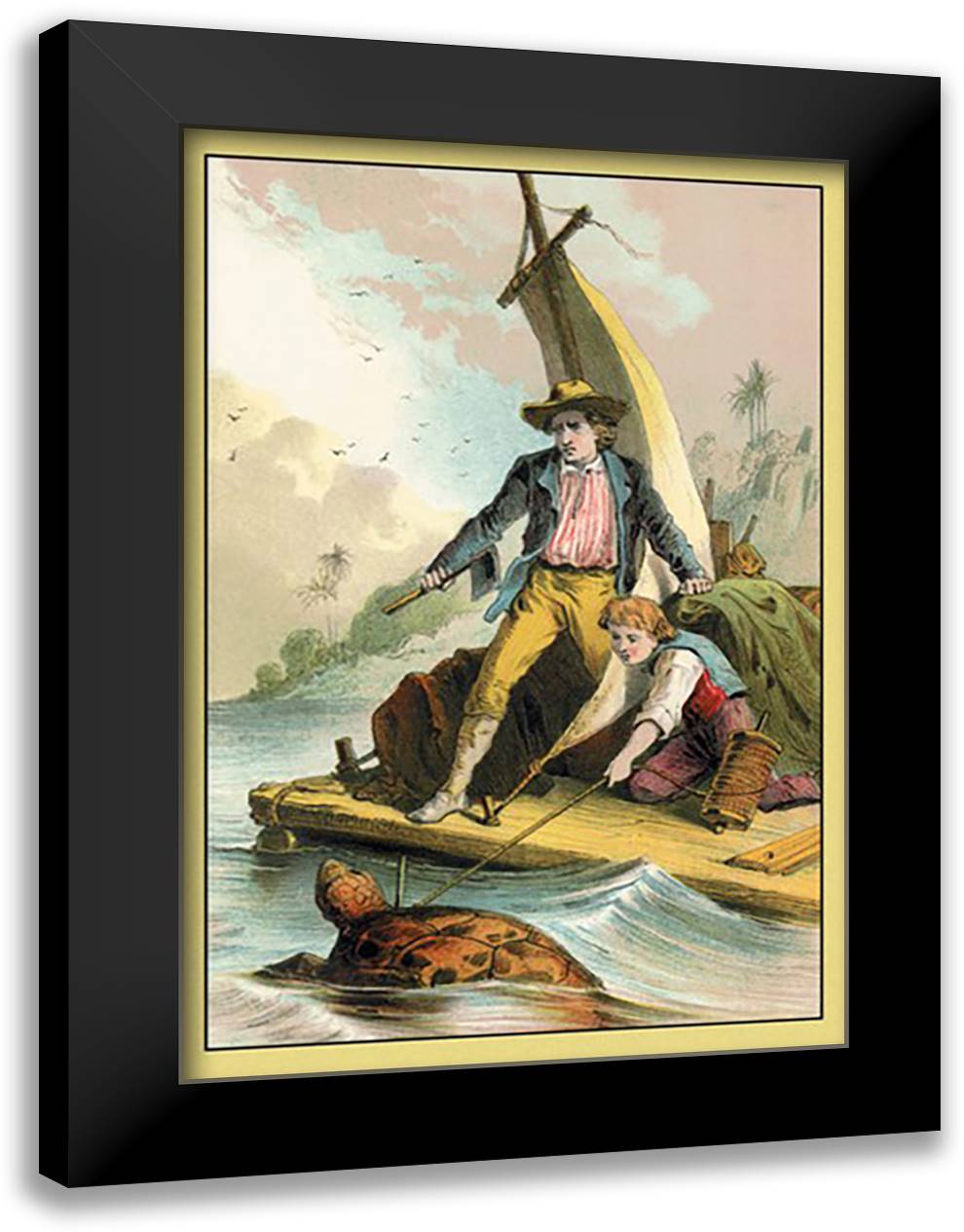 Swiss Family Robinson: Catching a Turtle 16x22 Black Modern Wood Framed Art Print Poster