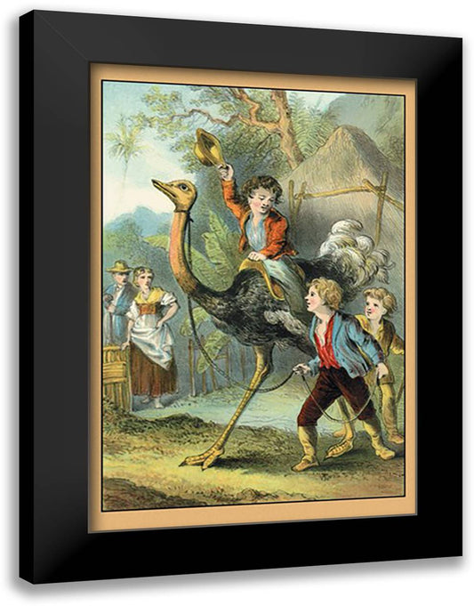 Swiss Family Robinson: Training the Ostrich 16x22 Black Modern Wood Framed Art Print Poster