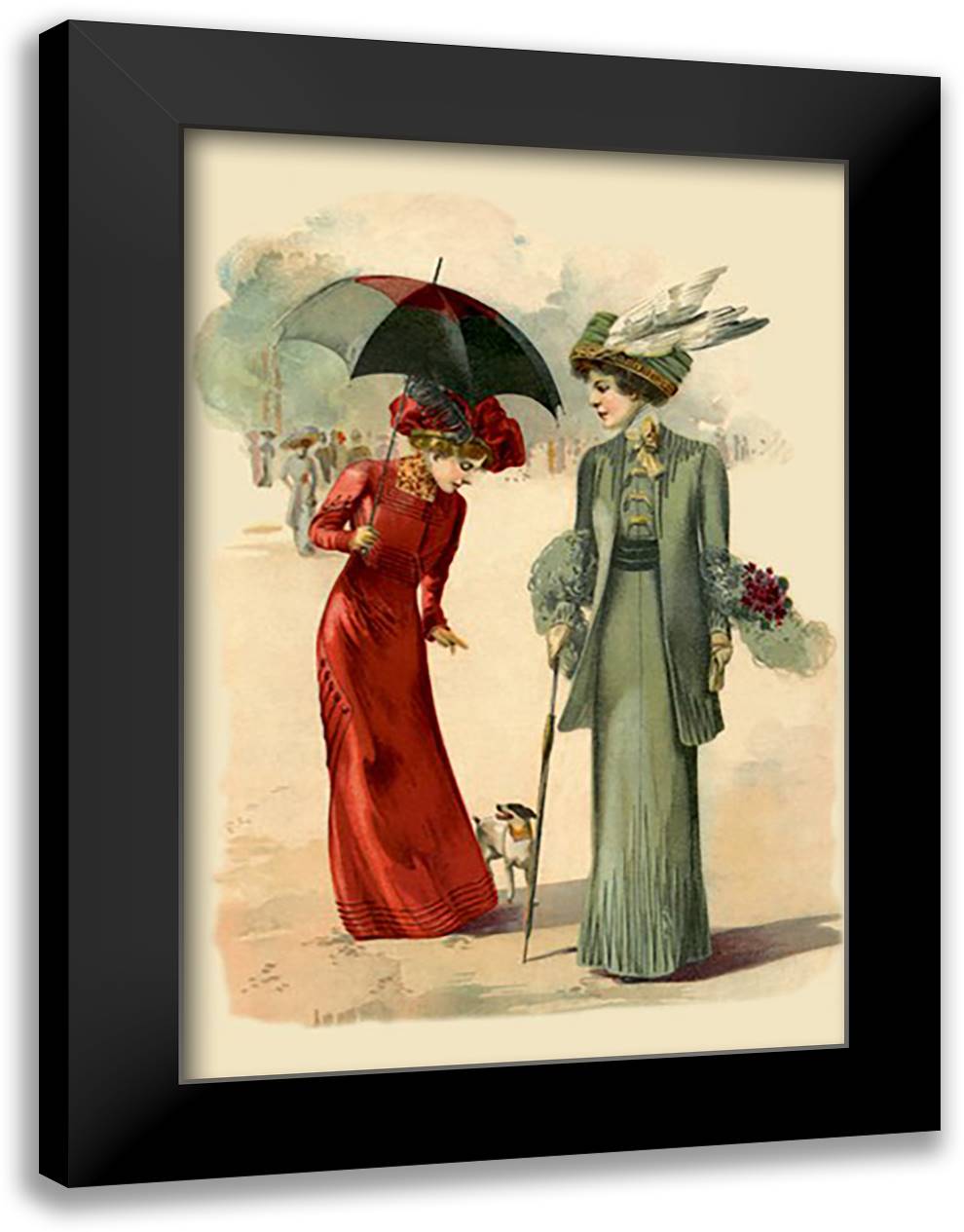 Lady in Red and Lady in Green 16x22 Black Modern Wood Framed Art Print Poster