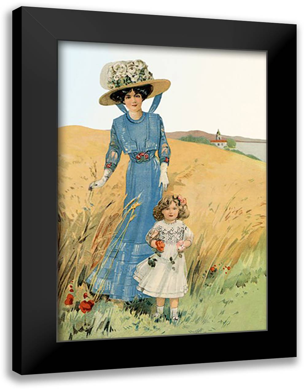 Fashionable Mother and Child 16x22 Black Modern Wood Framed Art Print Poster