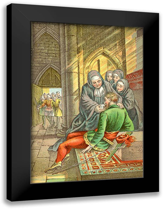 Nuns Caring for Robin Hood 16x22 Black Modern Wood Framed Art Print Poster