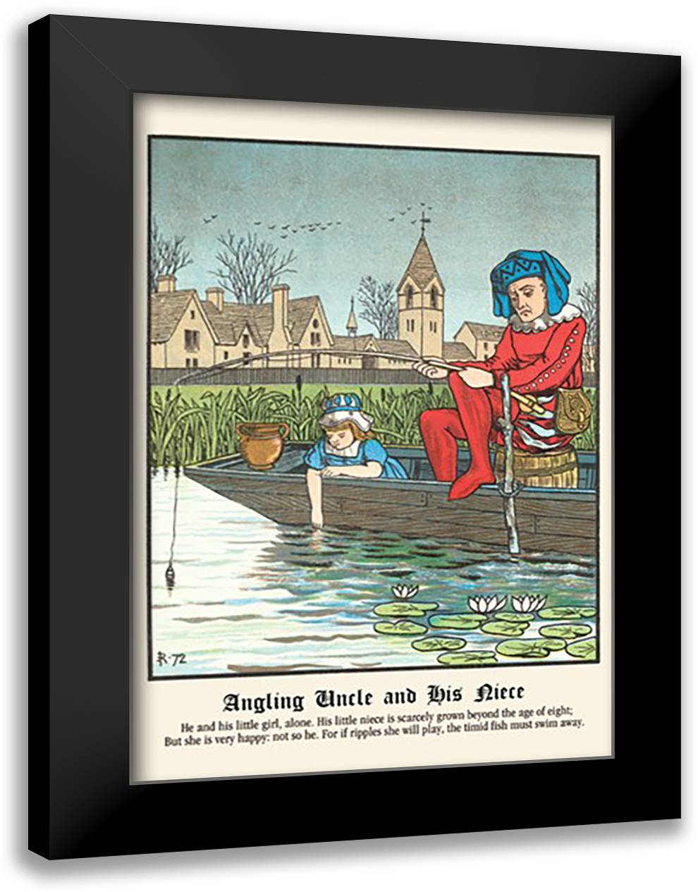 Angling Uncle and His Niece 16x22 Black Modern Wood Framed Art Print Poster by Rogers, J.E.
