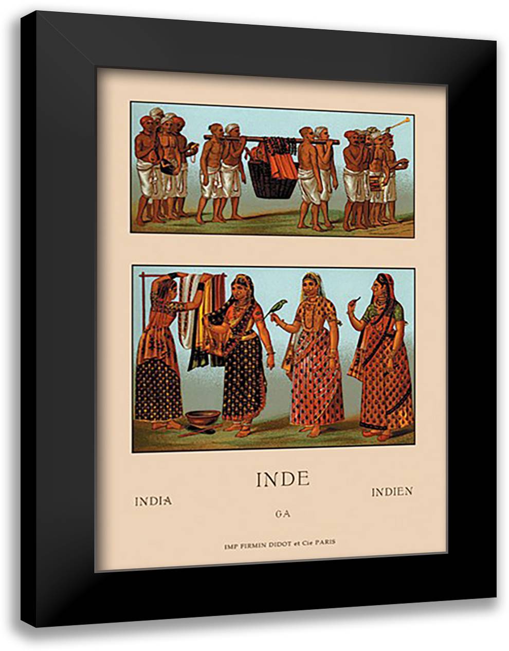Variety of Indian Ceremonial Garb #2 16x22 Black Modern Wood Framed Art Print Poster by Racinet, Auguste