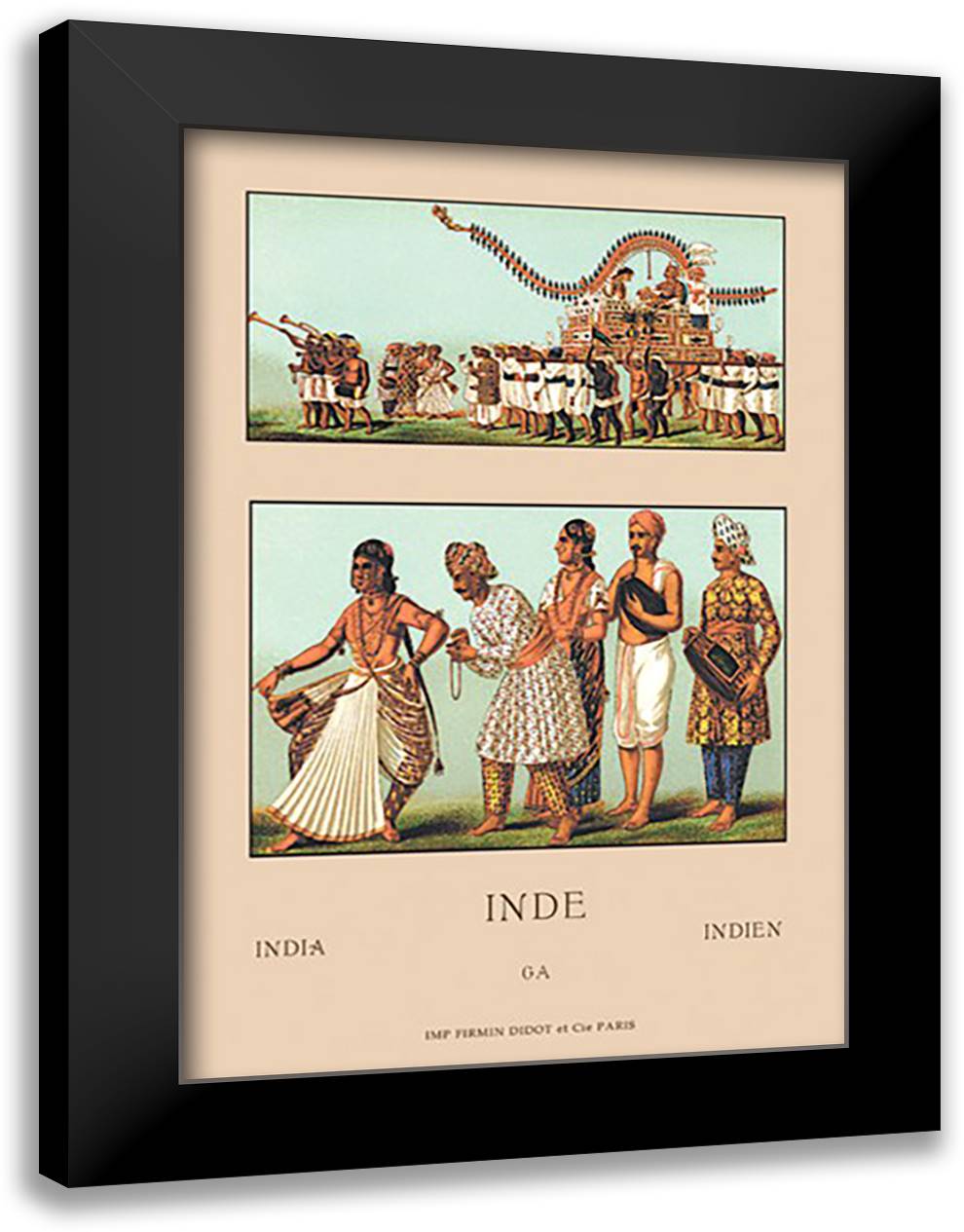 Variety of Indian Ceremonial Garb #4 16x22 Black Modern Wood Framed Art Print Poster by Racinet, Auguste
