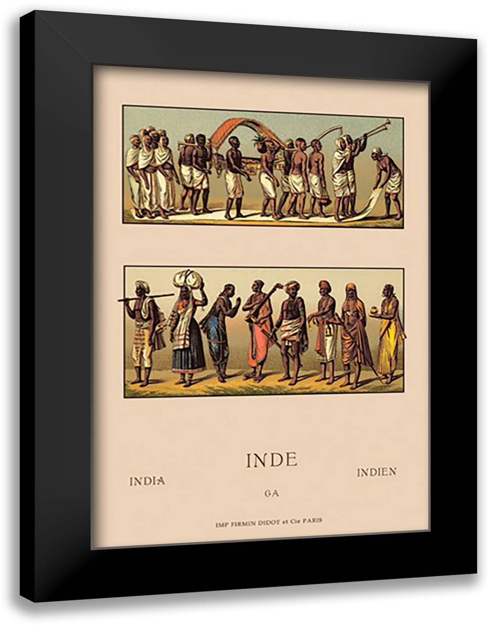 Traditional Indian Costume #1 16x22 Black Modern Wood Framed Art Print Poster by Racinet, Auguste