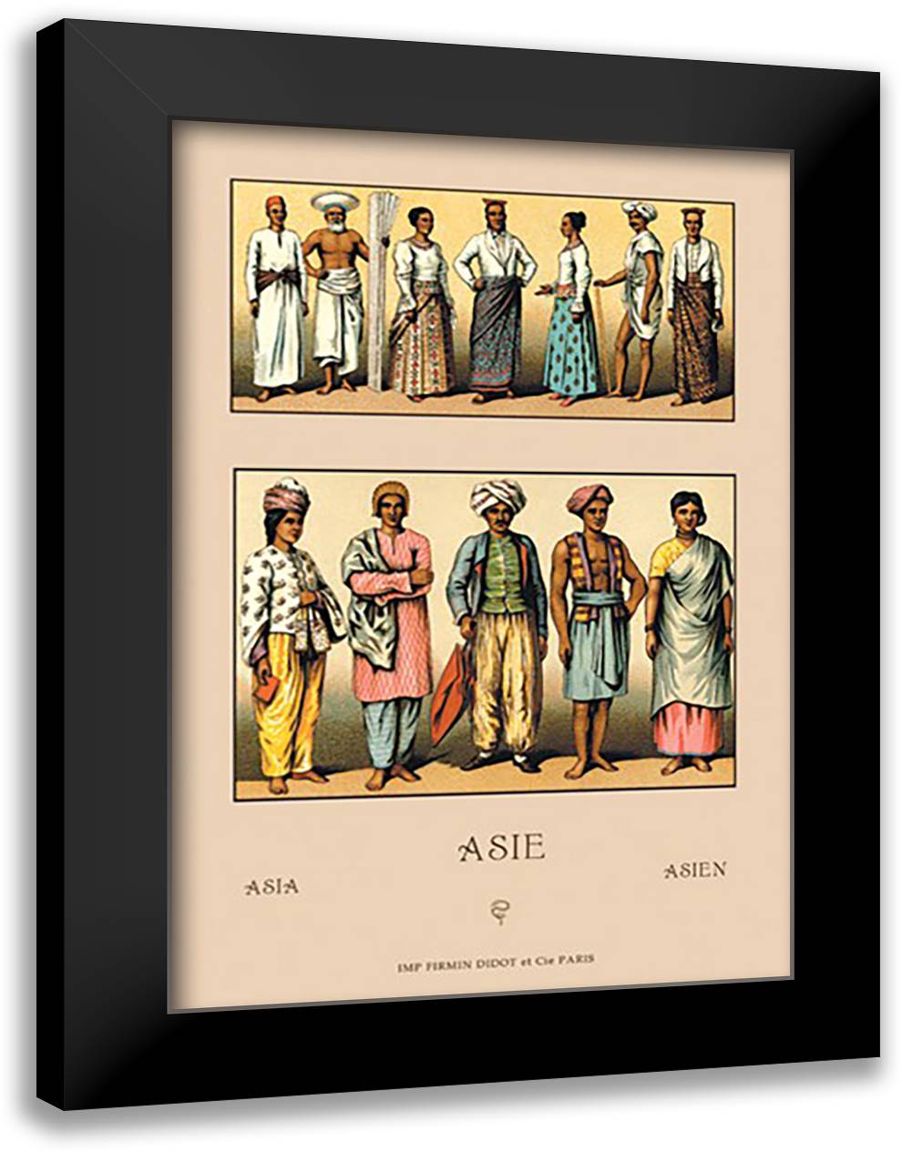 Assortment of Asian Clothing 16x22 Black Modern Wood Framed Art Print Poster by Racinet, Auguste