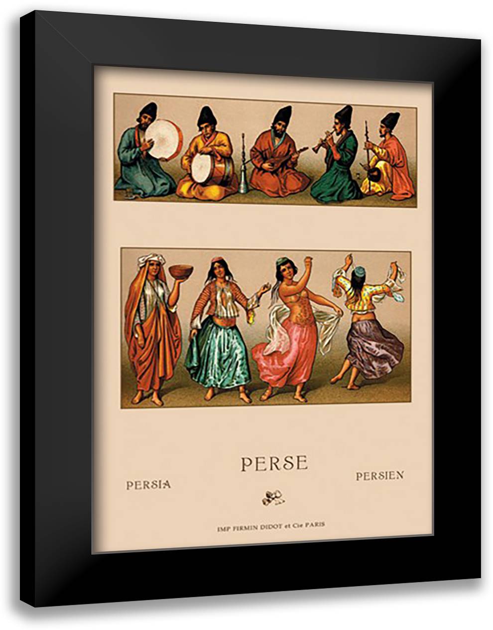 Festive Dress of Persia 16x22 Black Modern Wood Framed Art Print Poster by Racinet, Auguste