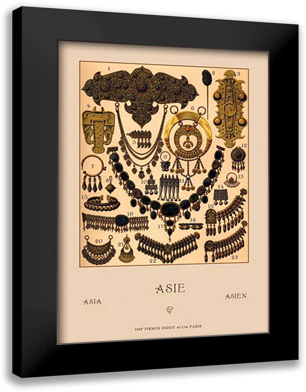 Asian Jewelry 16x22 Black Modern Wood Framed Art Print Poster by Racinet, Auguste