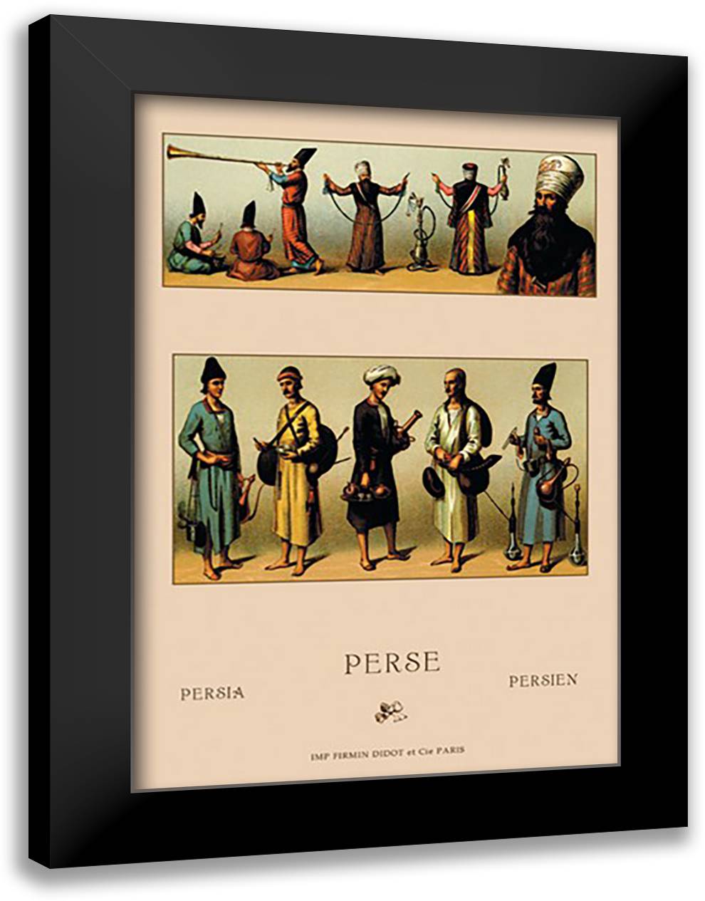 Traditional Dress of Persia #2 16x22 Black Modern Wood Framed Art Print Poster by Racinet, Auguste