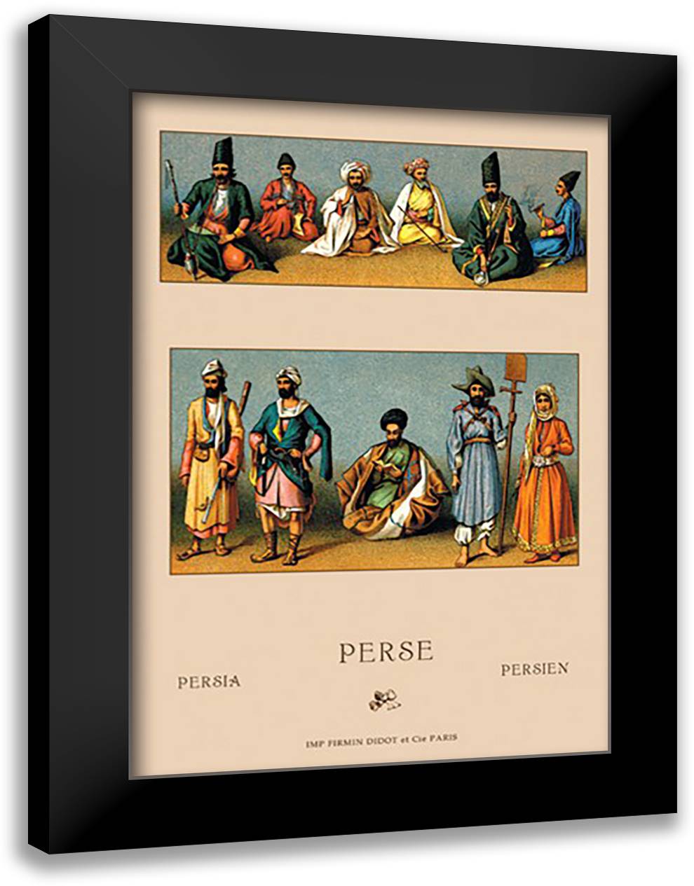 Traditional Dress of Persia #3 16x22 Black Modern Wood Framed Art Print Poster by Racinet, Auguste