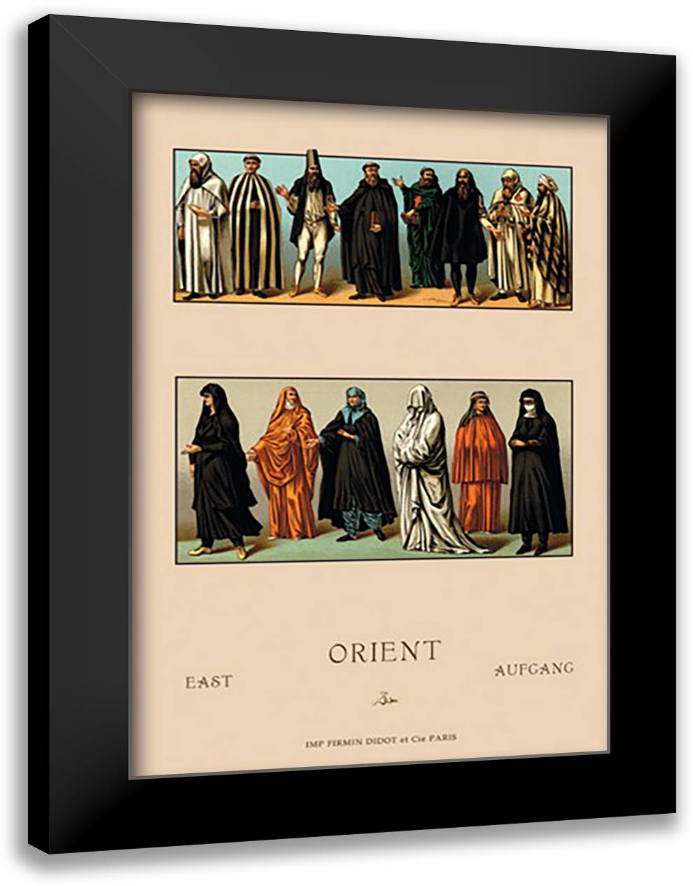 Variety of Dress from the Orient 16x22 Black Modern Wood Framed Art Print Poster by Racinet, Auguste