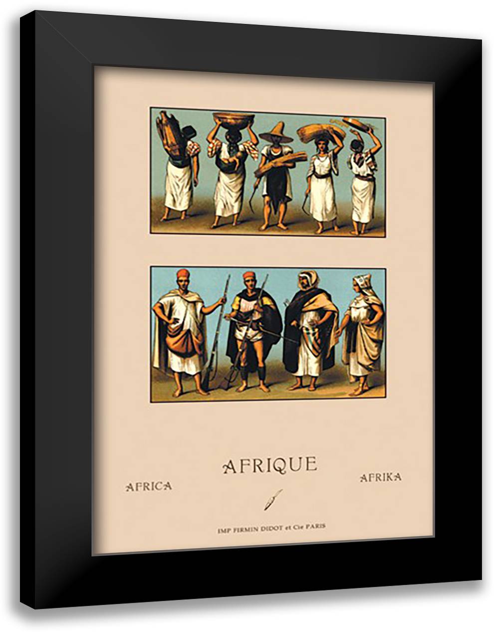 Variety of African Dress 16x22 Black Modern Wood Framed Art Print Poster by Racinet, Auguste