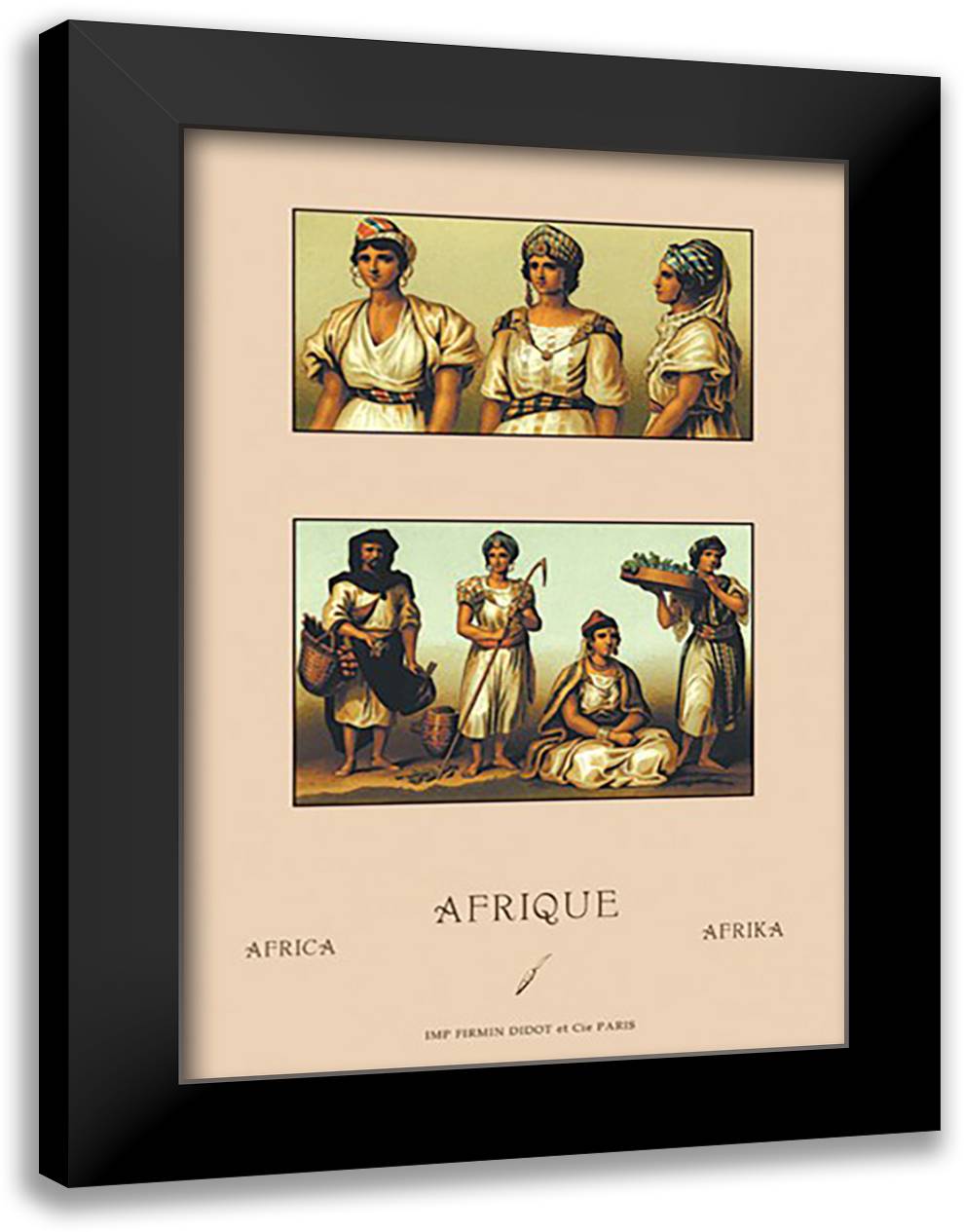 Variety of African Costumes #1 16x22 Black Modern Wood Framed Art Print Poster by Racinet, Auguste