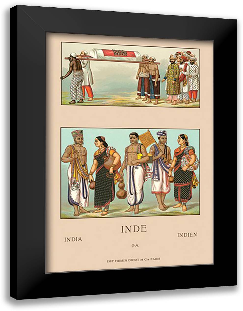 Colorful Costumes of India 16x22 Black Modern Wood Framed Art Print Poster by Racinet, Auguste