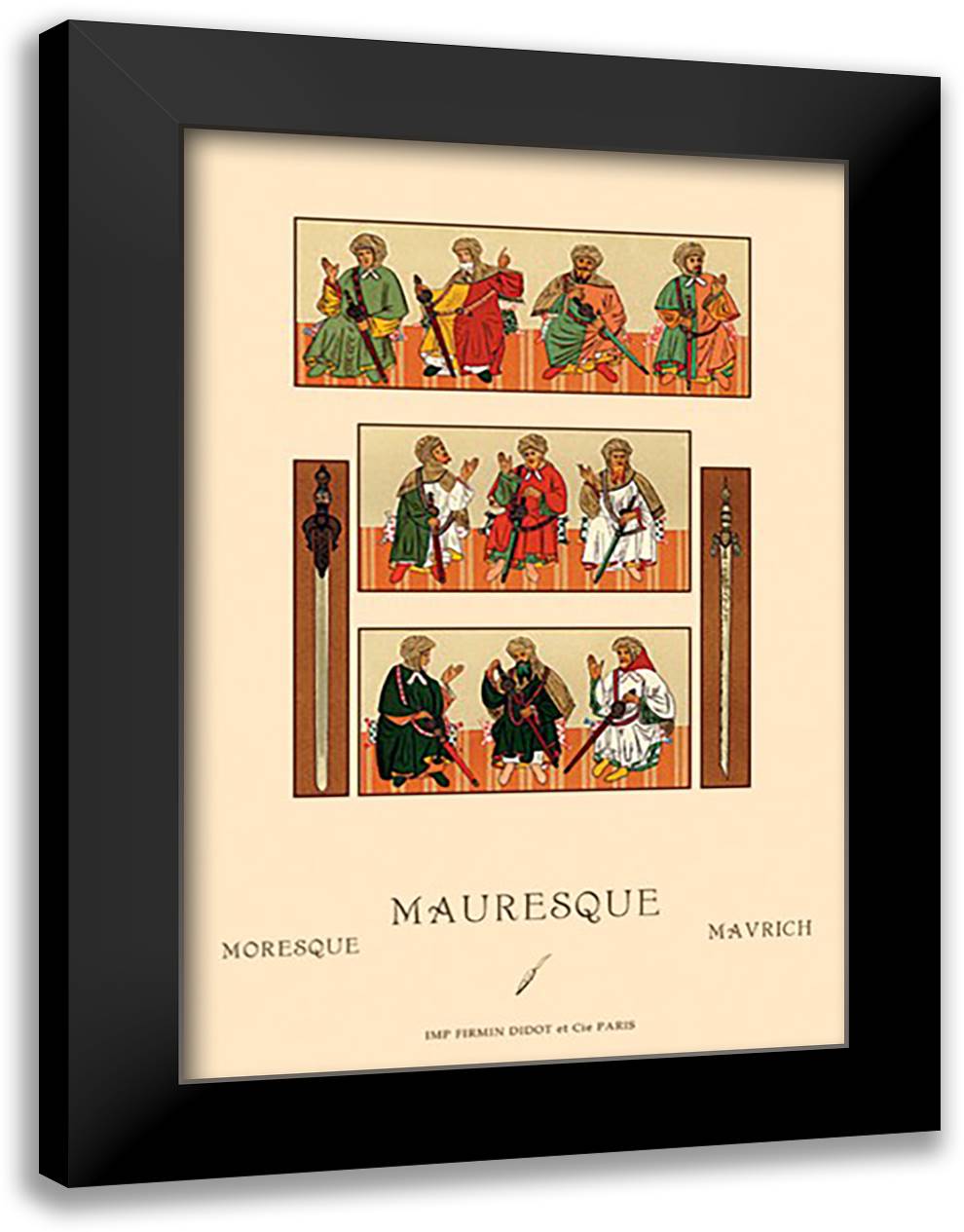 Mauresque Noblemen 16x22 Black Modern Wood Framed Art Print Poster by Racinet, Auguste