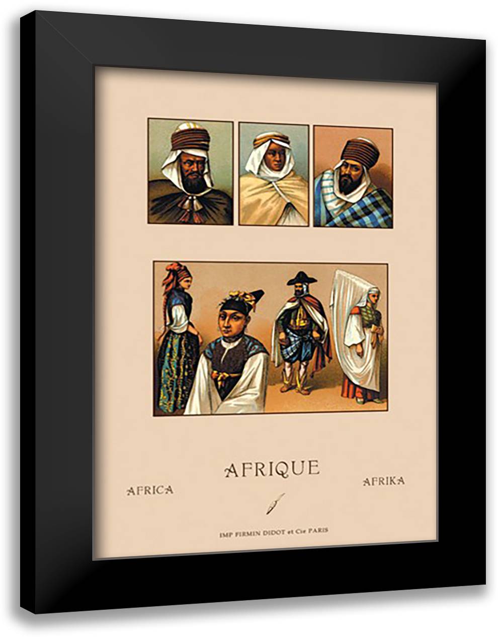 Assortment of African Costumes 16x22 Black Modern Wood Framed Art Print Poster by Racinet, Auguste