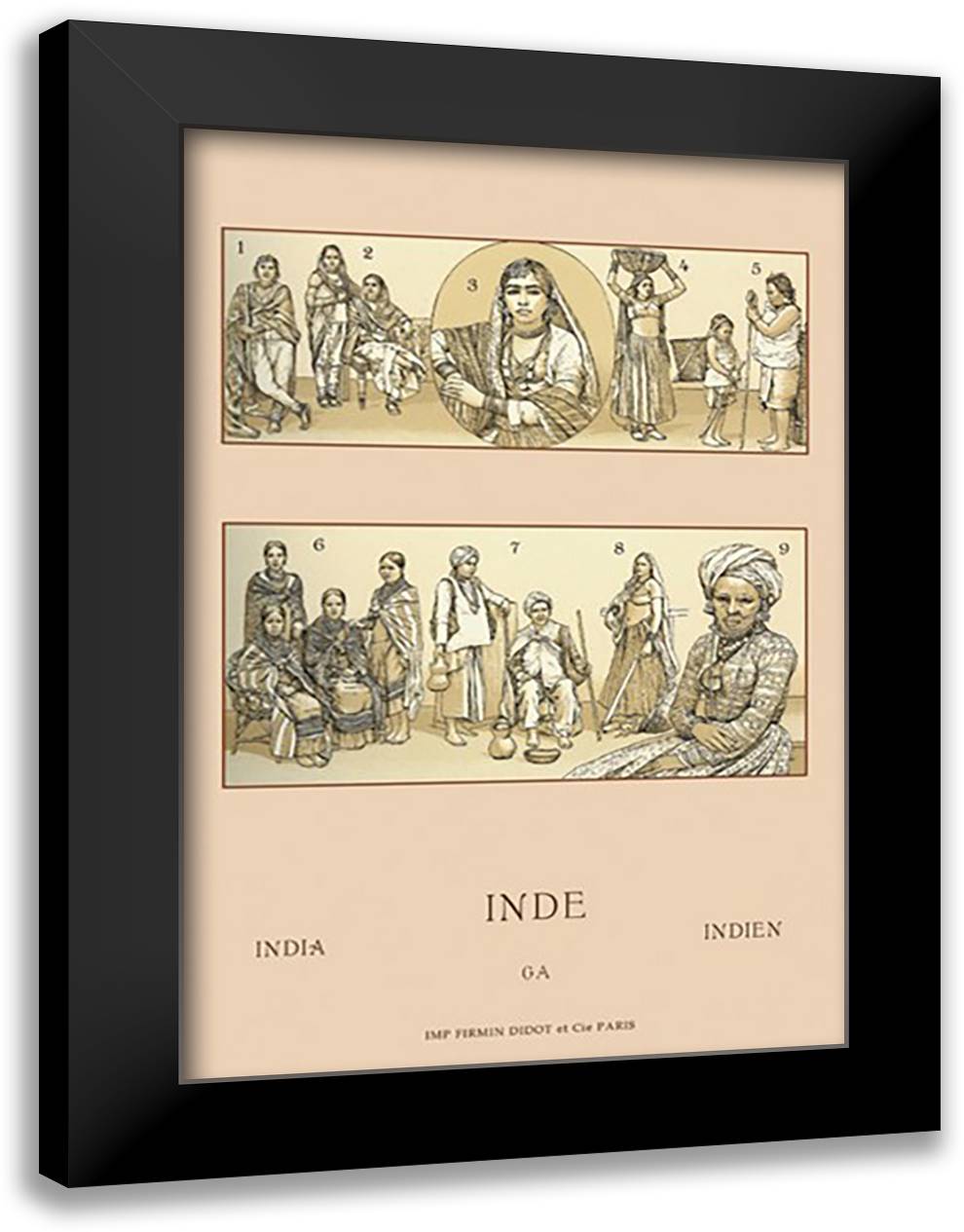 Traditional Indian Costume #2 16x22 Black Modern Wood Framed Art Print Poster by Racinet, Auguste