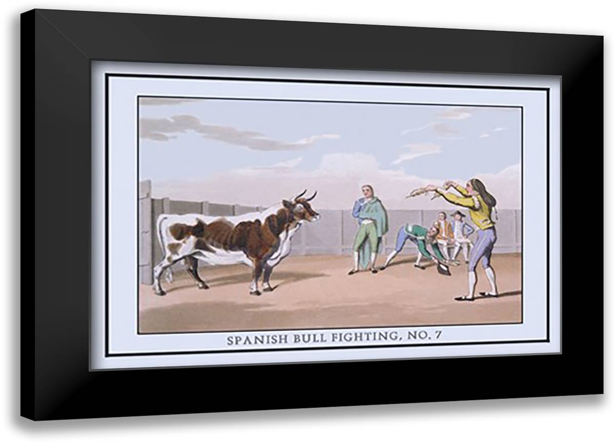 Spanish Bull Fighting, No. 7: Attack By the Banderilleros 22x16 Black Modern Wood Framed Art Print Poster