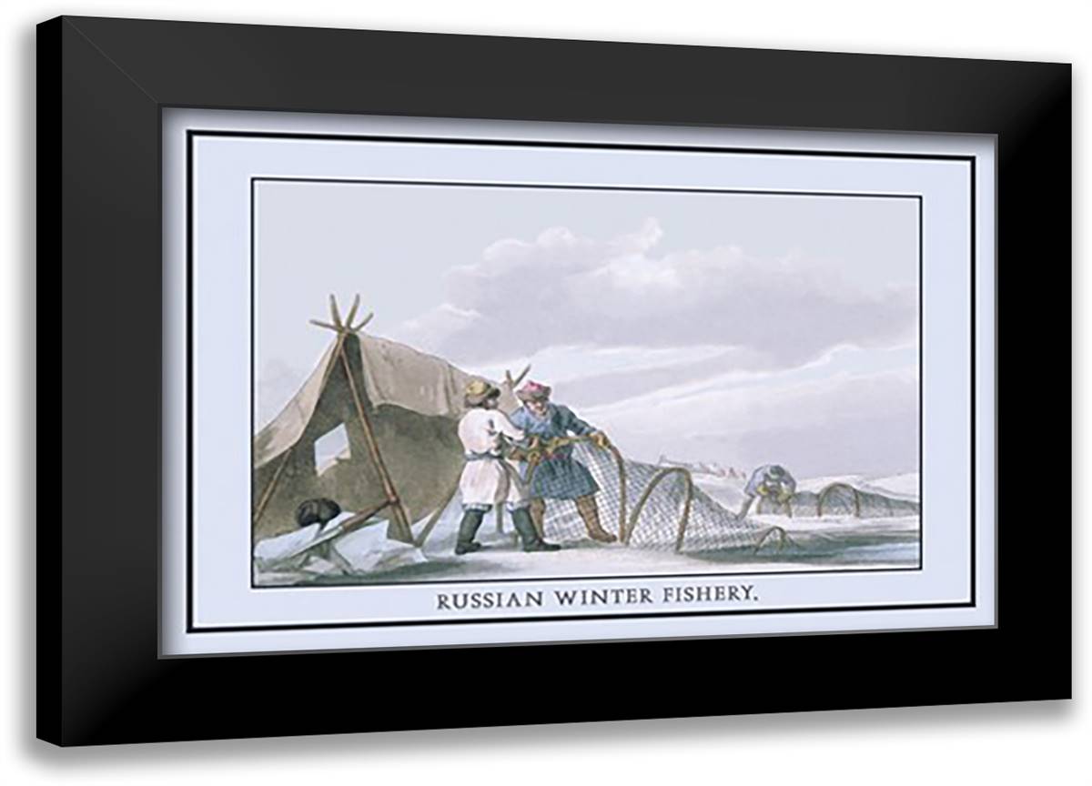 Russian Winter Fishing 22x16 Black Modern Wood Framed Art Print Poster by Atkinson, Katie