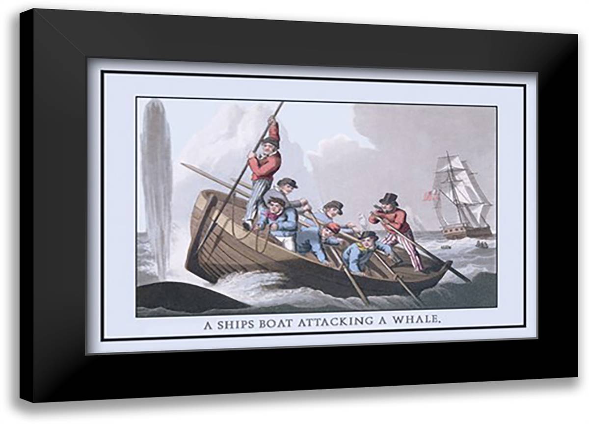 Ship's Boat Attacking a Whale 22x16 Black Modern Wood Framed Art Print Poster by Clark, J. H.