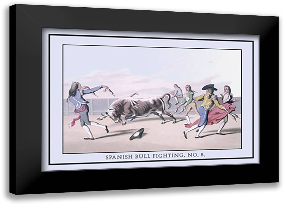 Spanish Bull Fighting, No. 8 22x16 Black Modern Wood Framed Art Print Poster