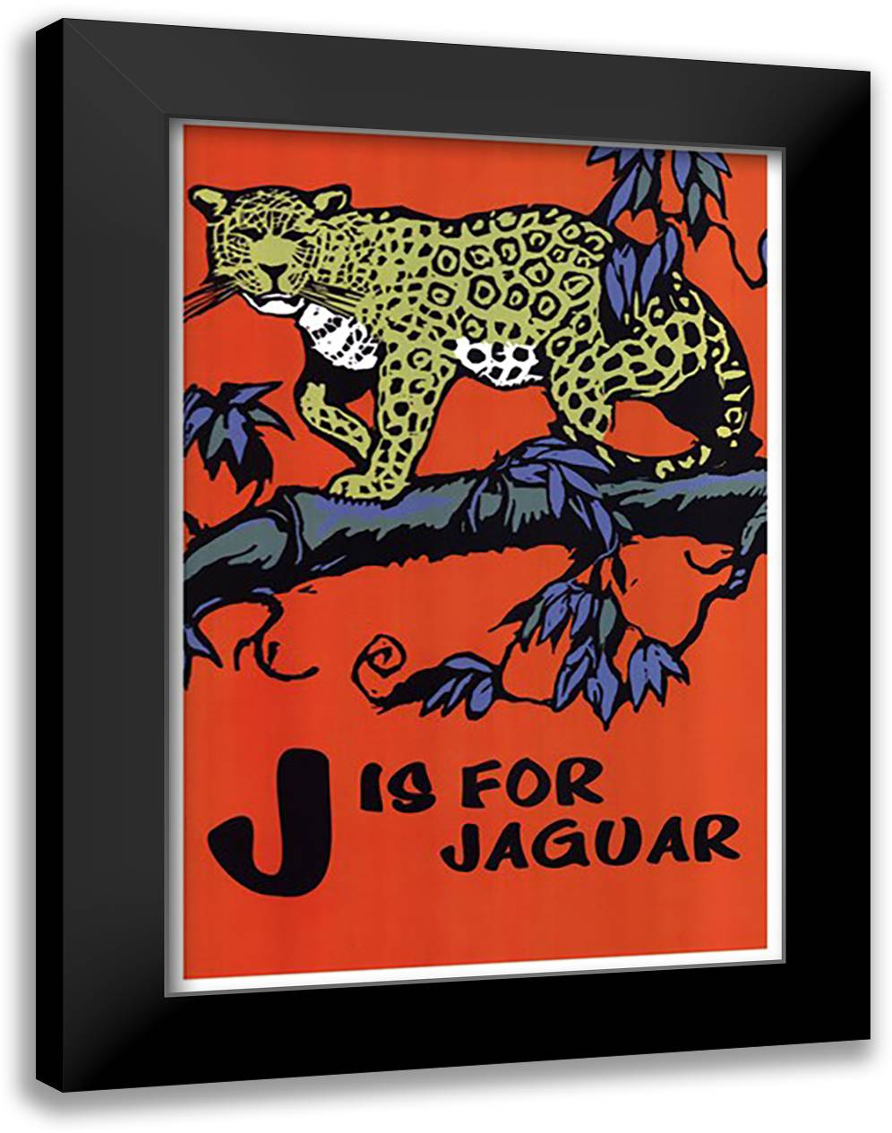 J is for Jaguar 16x22 Black Modern Wood Framed Art Print Poster by Falls, C. B.