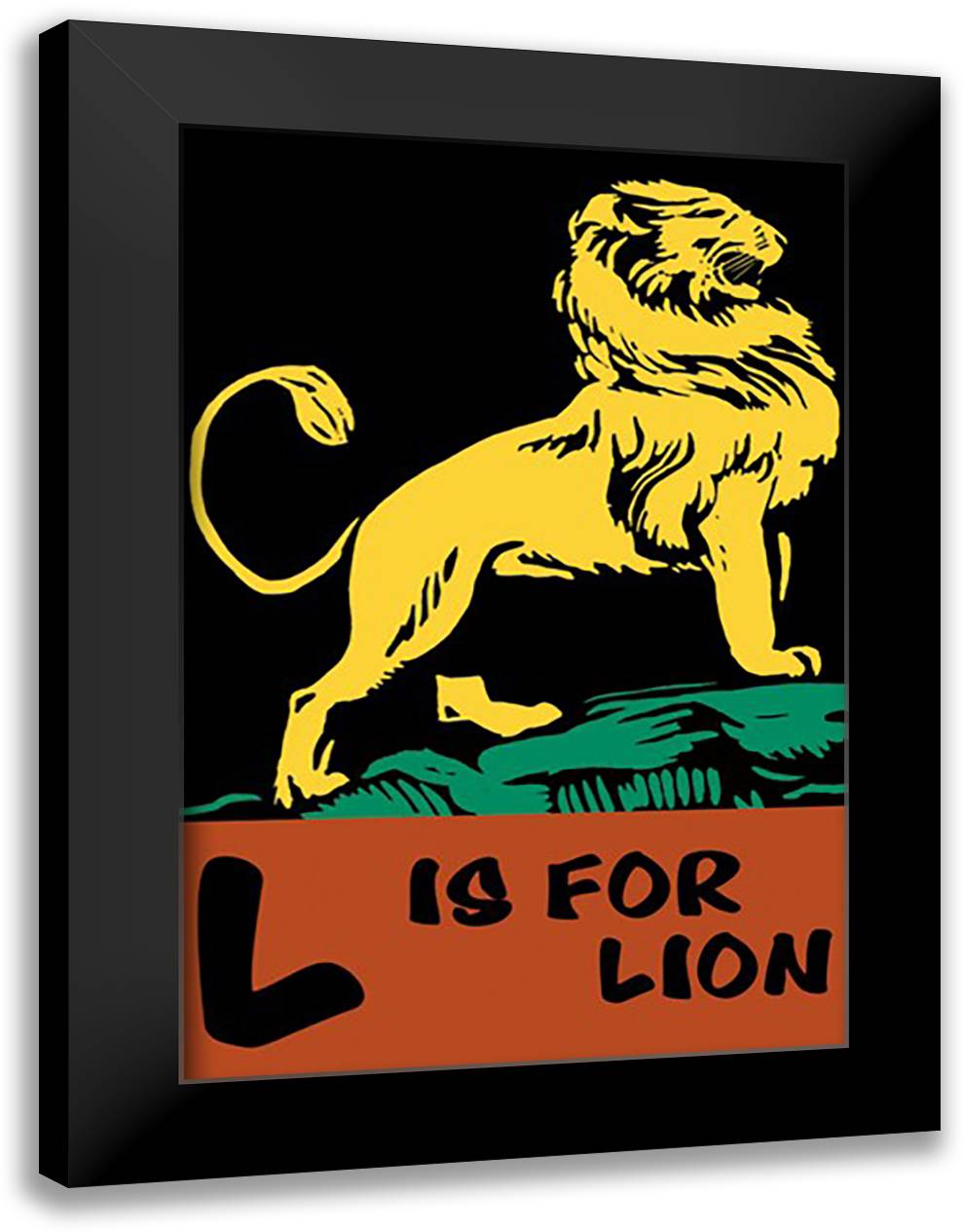 L is for Lion 16x22 Black Modern Wood Framed Art Print Poster by Falls, C. B.