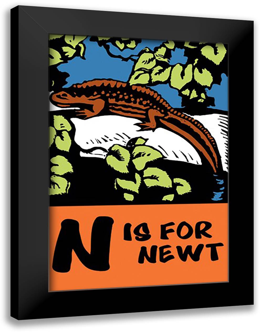 N is for Newt 16x22 Black Modern Wood Framed Art Print Poster by Falls, C. B.