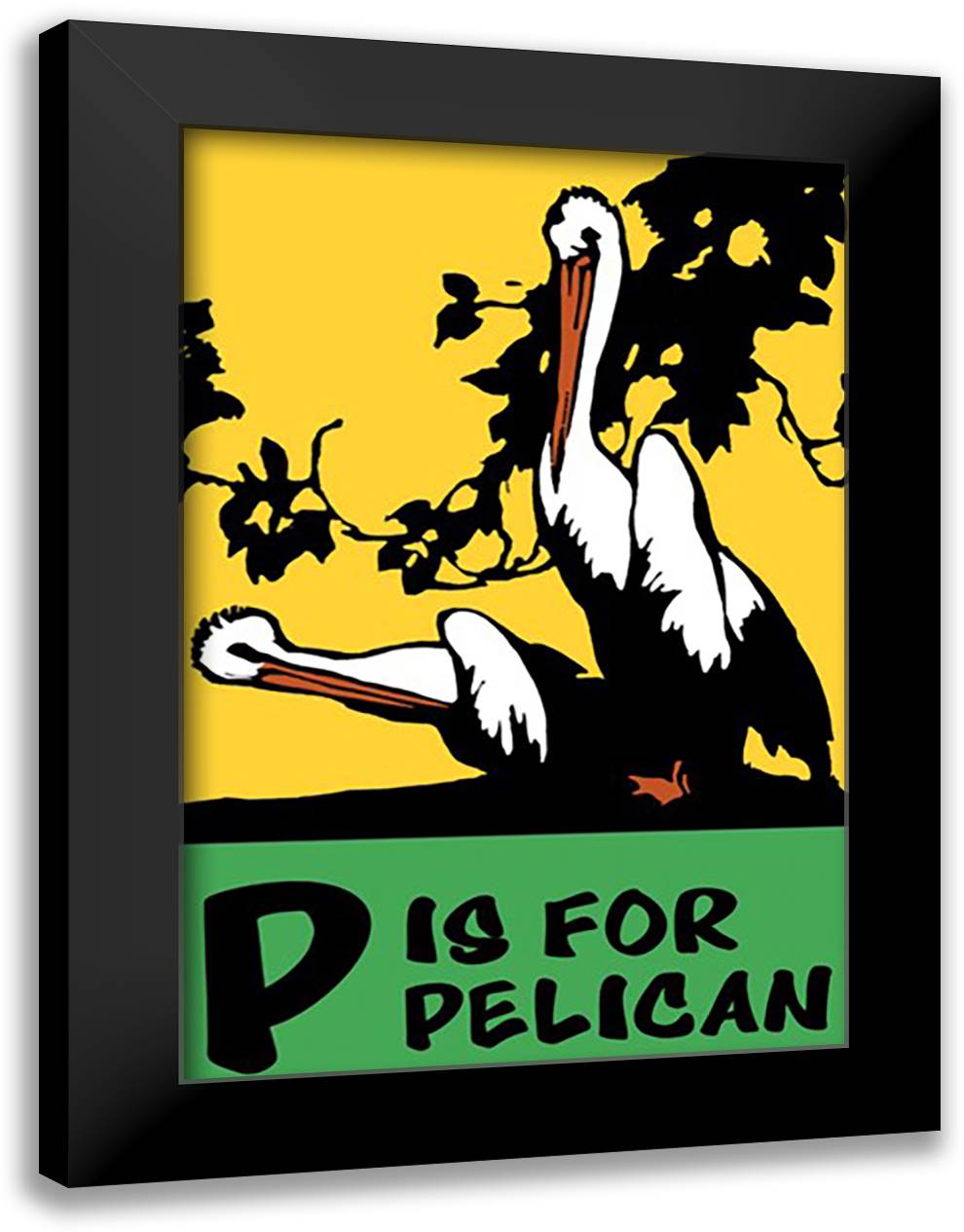 P is for Pelican 16x22 Black Modern Wood Framed Art Print Poster by Falls, C. B.