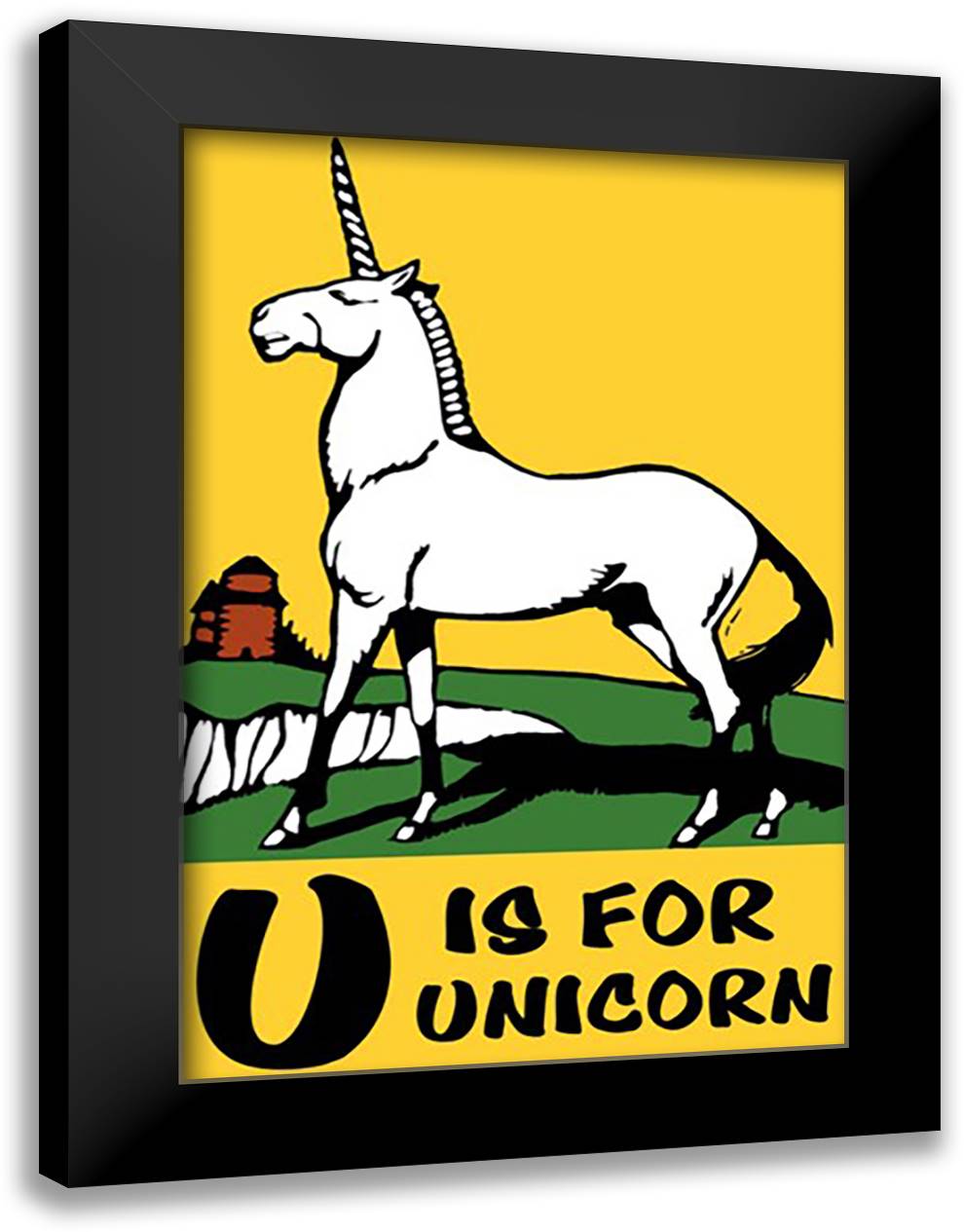 U is for Unicorn 16x22 Black Modern Wood Framed Art Print Poster by Falls, C. B.