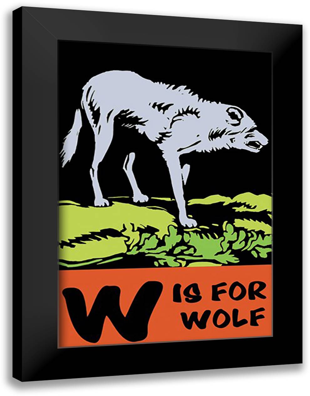 W is for Wolf 16x22 Black Modern Wood Framed Art Print Poster by Falls, C. B.